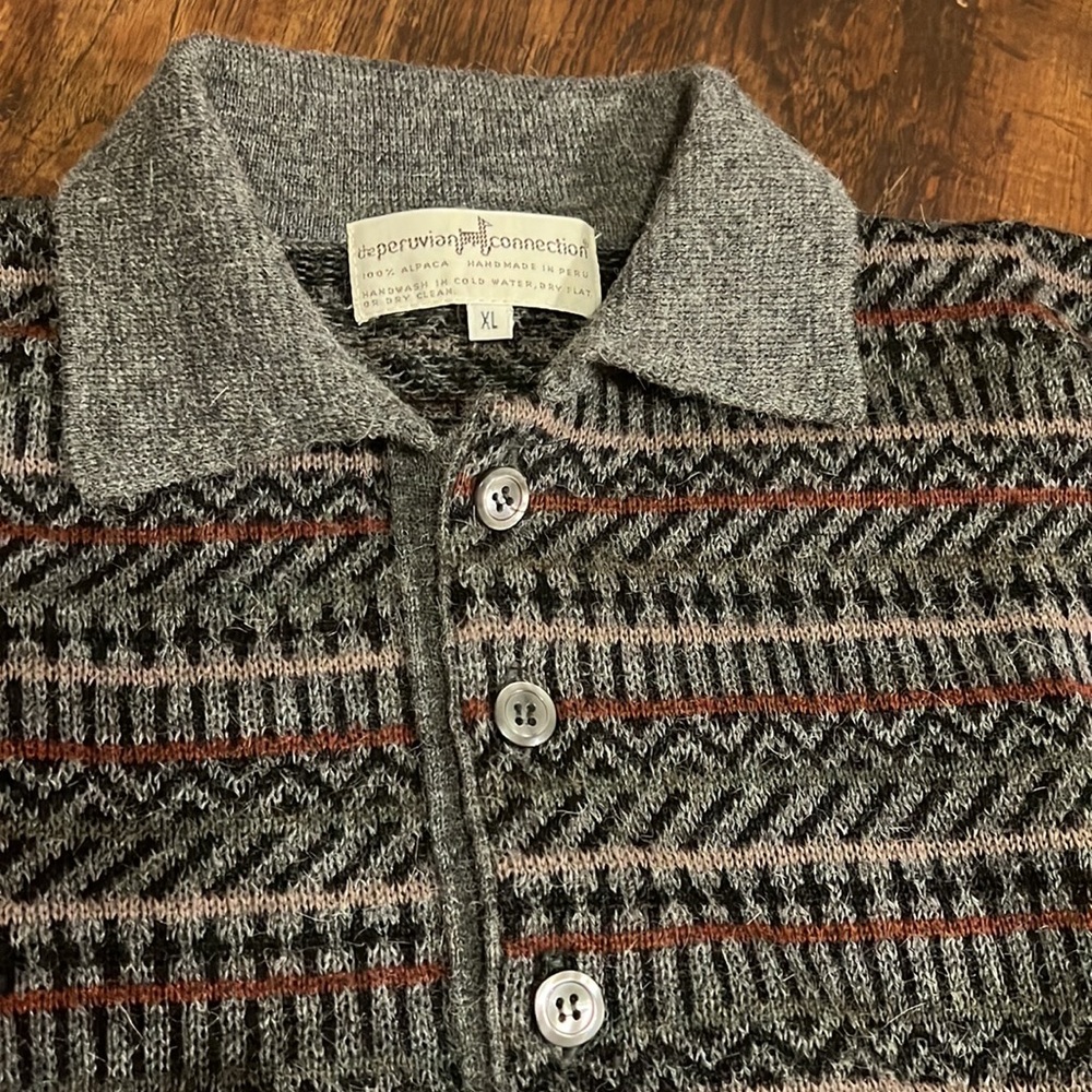 Peruvian Connection Gray and Red Patterned Sweate… - image 5